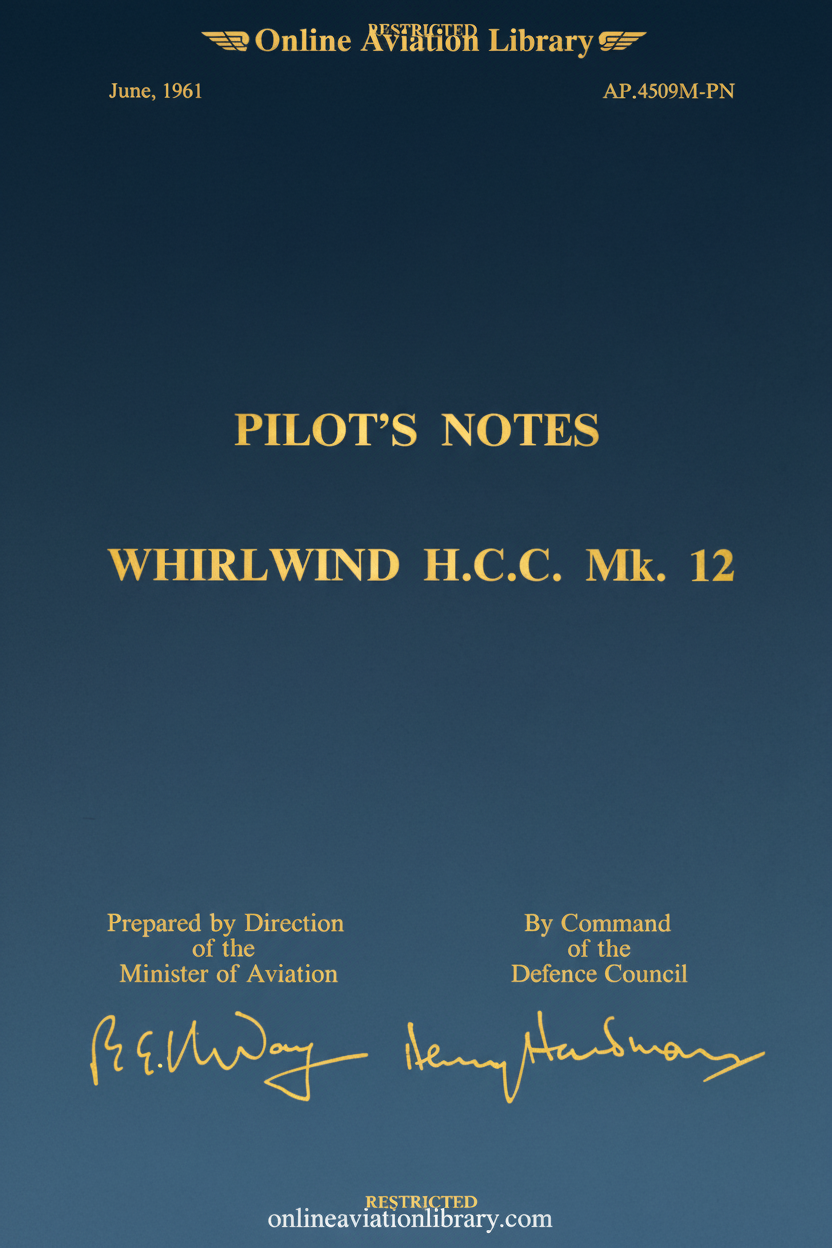 Westland Whirlwind HCC Mk.12 Pilot's Notes Cover