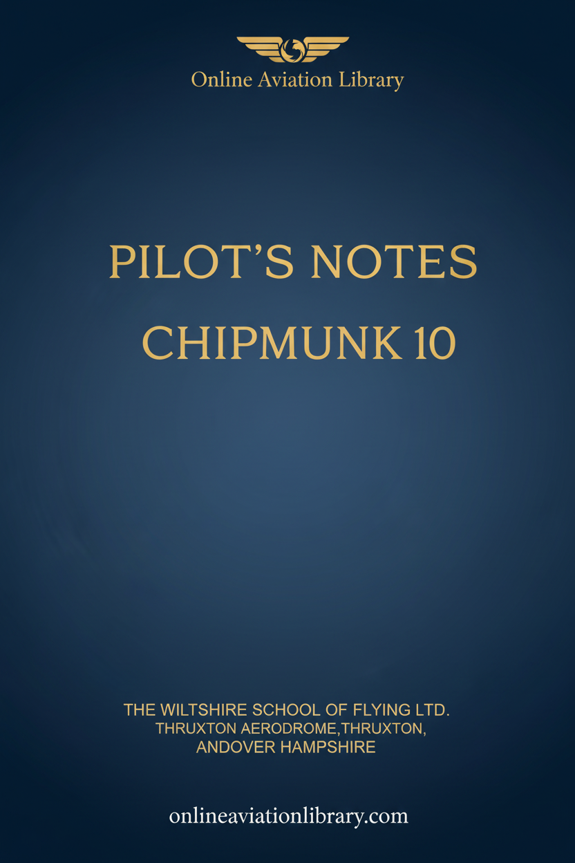 Wiltshire School of Flying Chipmunk 10 Pilot's Notes Standard Cover Page