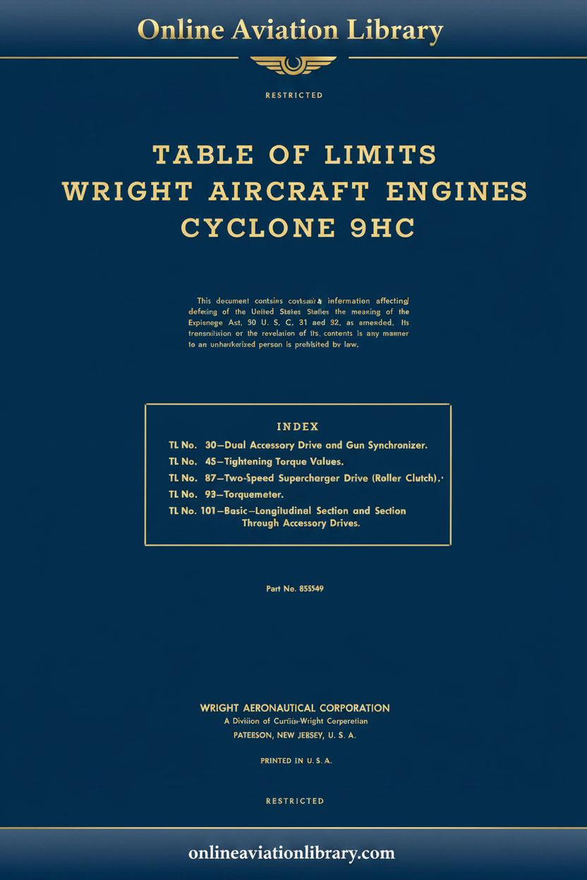 Wright Cyclone 9HC Table of Limits Cover