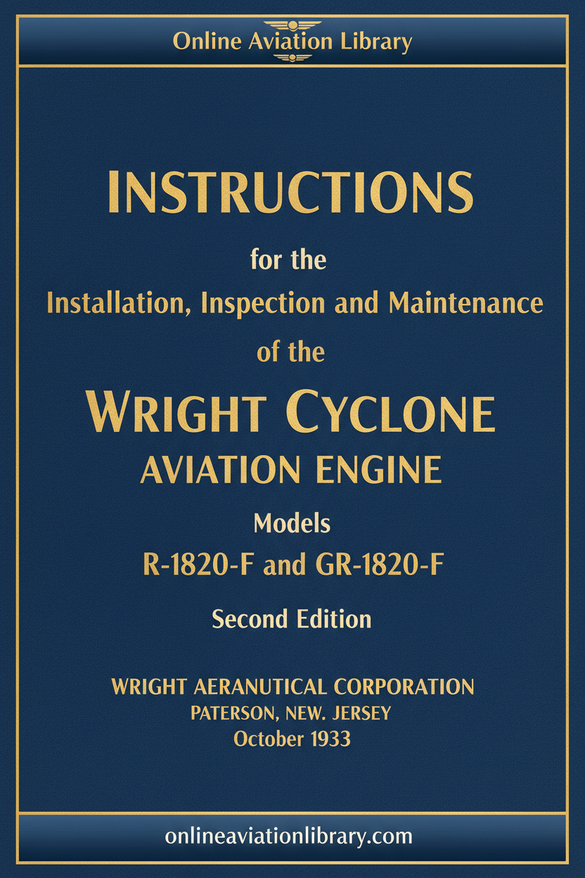 Wright Cyclone R-1820-F GR-1820-F Installation Inspection Maintenance 1933 Cover