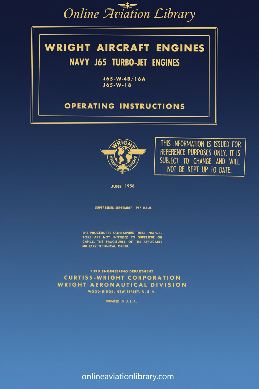 Wright Navy J65 Turbo-Jet Engines Operating Instructions Cover Page