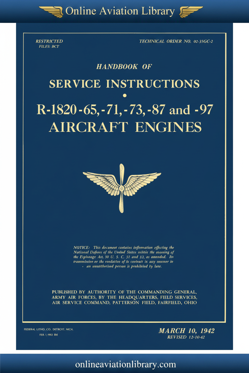 Wright R-1820-65 Series Handbook Service Instructions T.O. 02-35GC-2 Cover