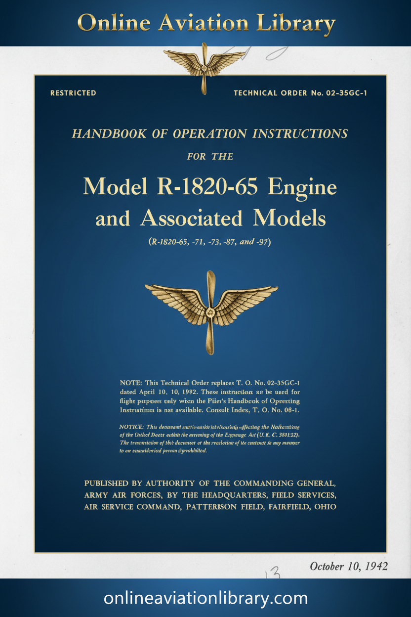 Wright R-1820-65 T.O. 02-35GC-1 Handbook Cover