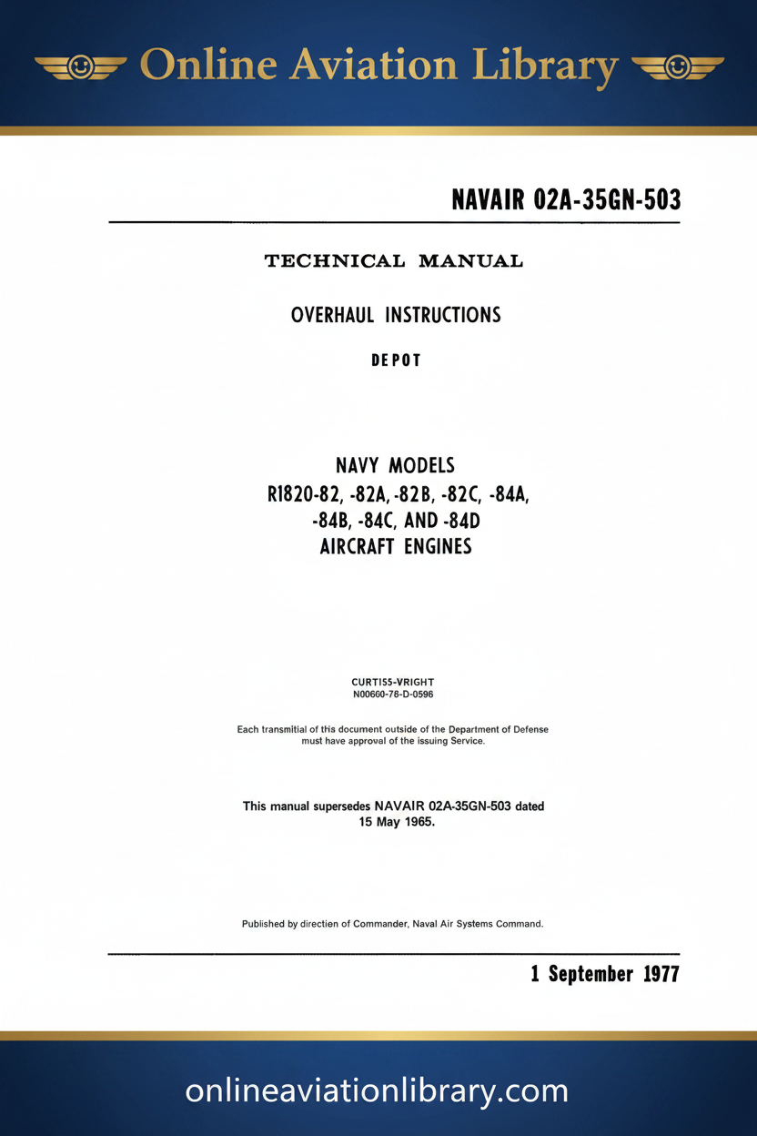 Wright R-1820-82 Series Navy Overhaul Instructions NAVAIR 02A-35GN-503 Cover