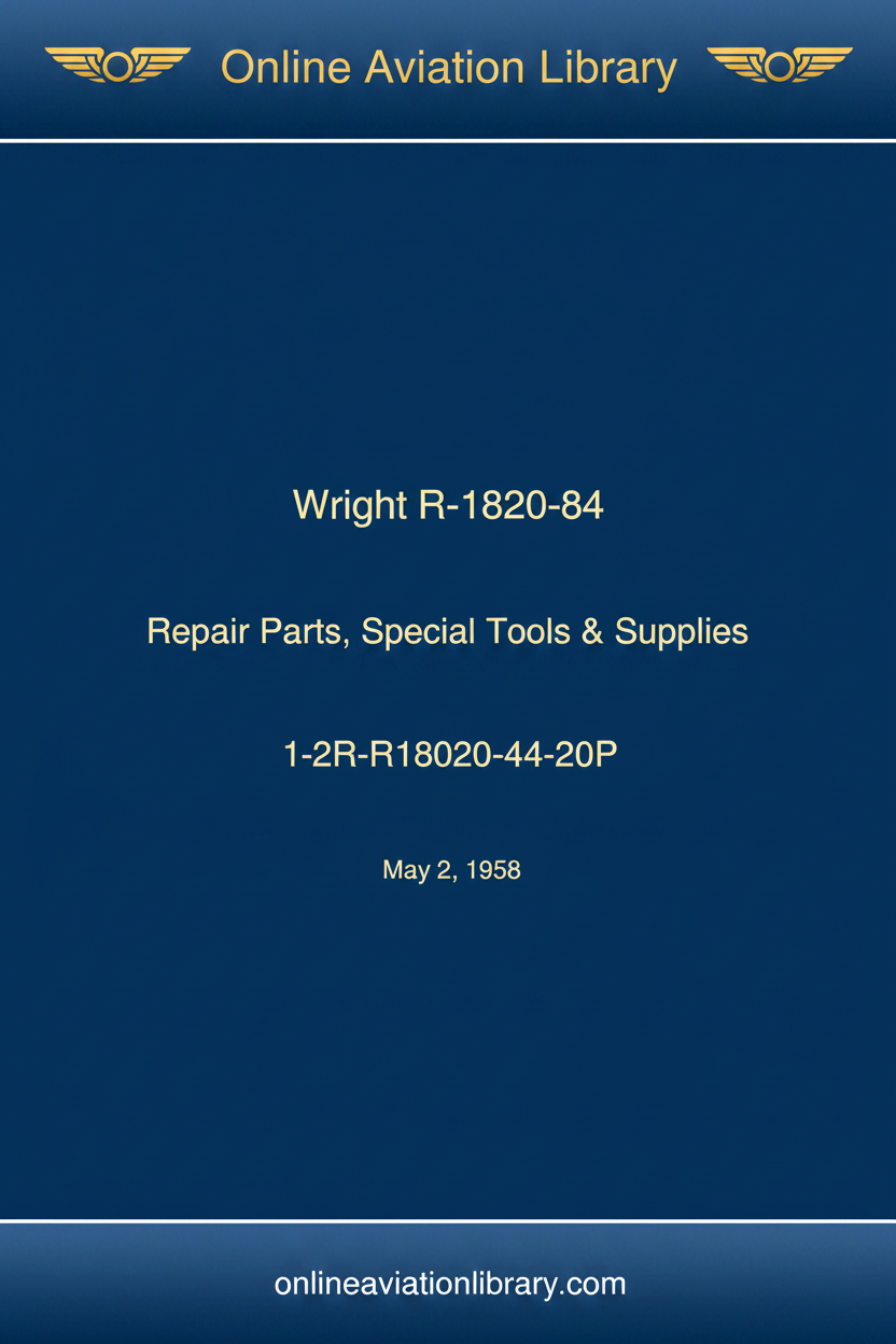 Wright R-1820-84 Repair Parts Special Tools Cover