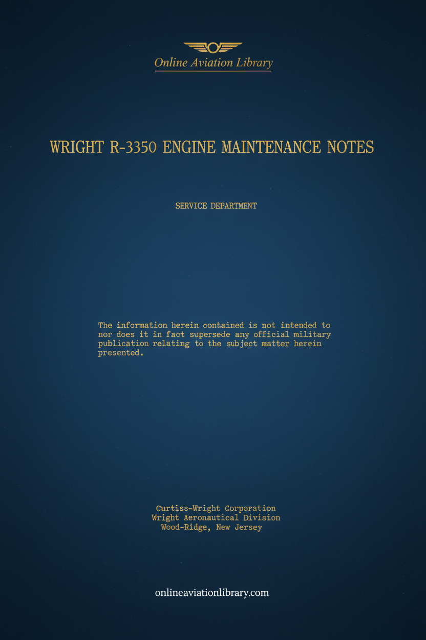 Wright R-3350 Engine Maintenance Notes Manual Cover
