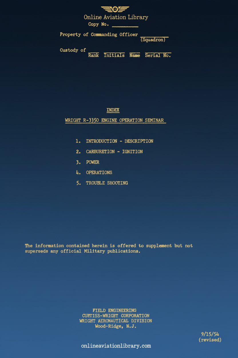 Wright R-3350 Engine Operation Seminar Cover Page