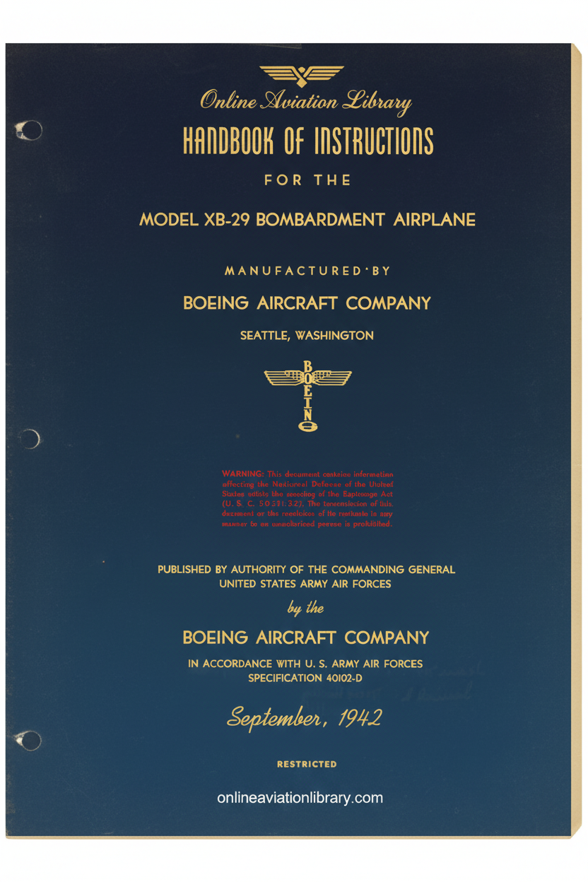 XB-29 Handbook of Instructions Cover Page - Redesigned