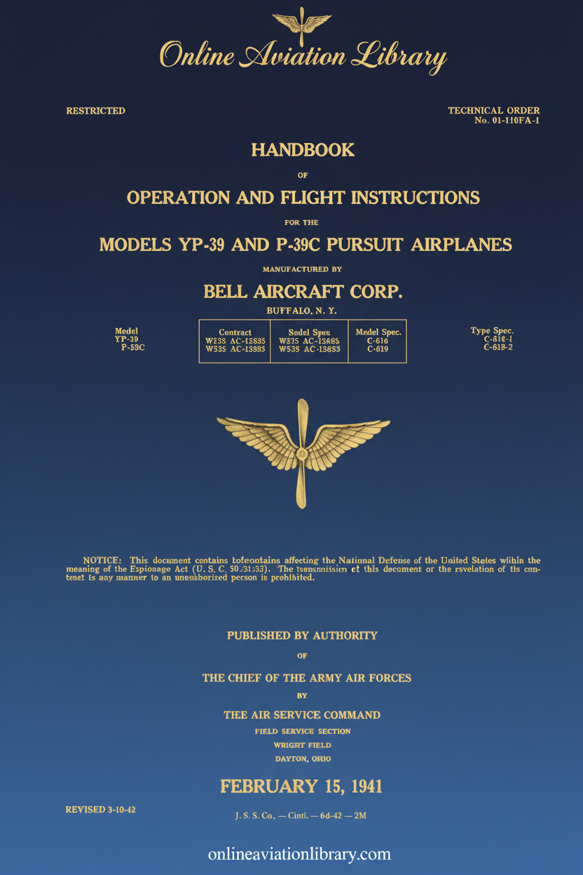 YP-39 and P-39C Operation and Flight Instructions Cover